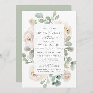 White Rose Floral Botanical Graduation Party Invitation