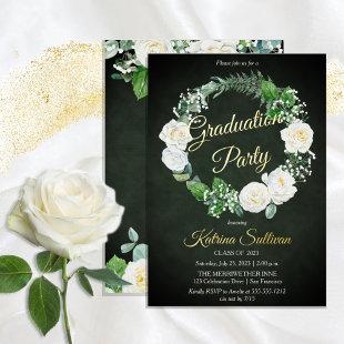 White Roses | Eucalyptus Greenery Graduation Party Foil Invitation