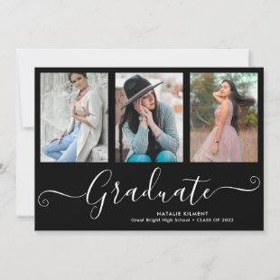 White Script Graduate 4 Photo Collage Graduation Invitation