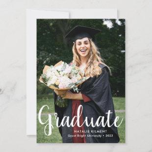 White Script Modern Graduate Photo Graduation Invitation