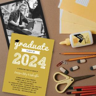 White Sketch Graduate Cap Class Of 2024 Grad Party Invitation
