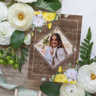 White Yellow Roses Floral Boho Rustic Graduation Announcement