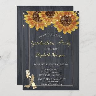 Wine Glass,High Heels Sunflowers Graduation Party Invitation