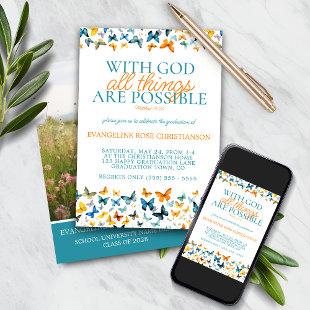 With God All Things are Possible Butterfly Grad  Invitation