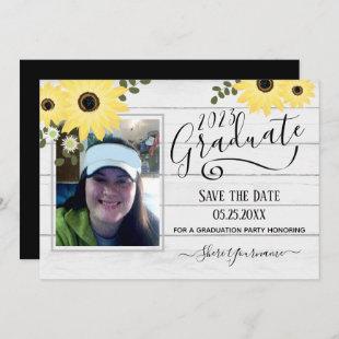 Wood Floral Photo Graduation Party Save the Date Invitation