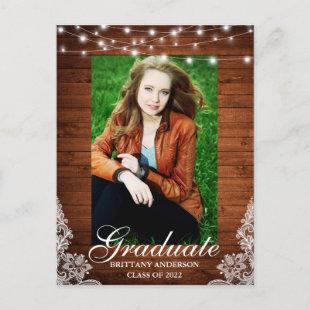 Wood Lace Lights Photo Graduation Announcement Postcard