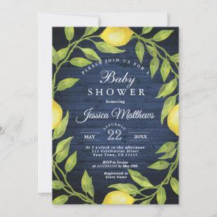 Wood & Lemons & Greenery Watercolor Baby Shower Invitation