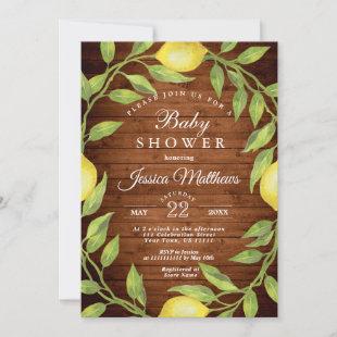 Wood & Lemons & Greenery Watercolor Baby Shower Invitation