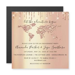 World Destination Map  Globe Bridal Wedding VIP Magnetic Invitation