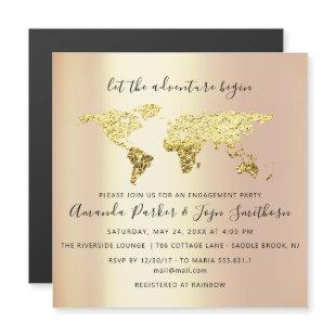 World Destination Map Graduate Bridal Wedding Gold Magnetic Invitation