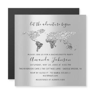 World Destination Map Graduate Bridal Wedding Gray Magnetic Invitation