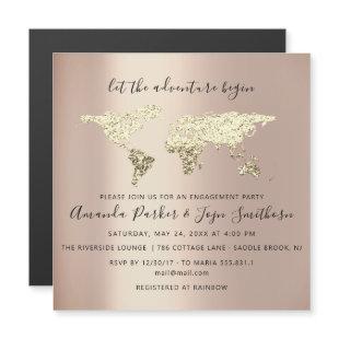 World Destination Map Graduate Bridal Wedding Rose Magnetic Invitation