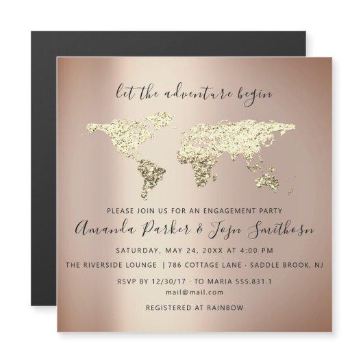 World Destination Map Graduate Bridal Wedding Rose Magnetic Invitation