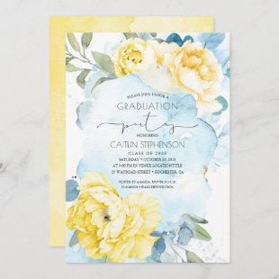 Yellow and Dusty Blue Floral Graduation Invitation