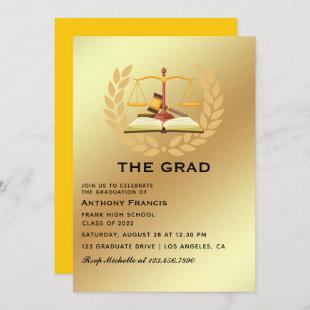 Yellow and Gold Lawyer Graduation Party Invitation