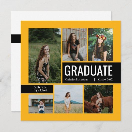 Yellow & Black 6 Photo Graduation Invitation