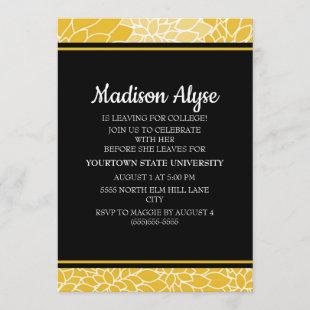Yellow Black Floral Going to College Party Invite