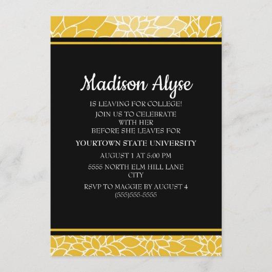 Yellow Black Floral Going to College Party Invite