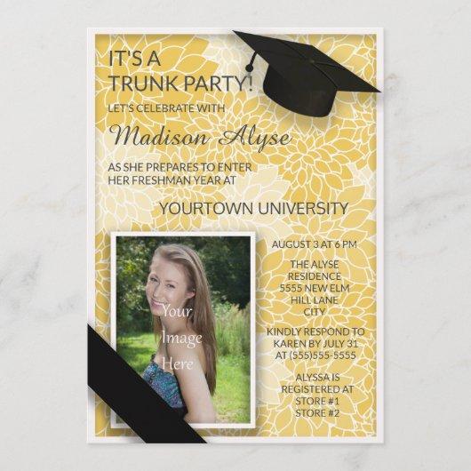 Yellow Black Floral Trunk College Party Photo Invitation