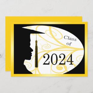 Yellow/Black Man Silhouette 2024 Graduation Party Invitation