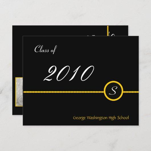 Yellow & Black Monogram Grad Photo Invitation