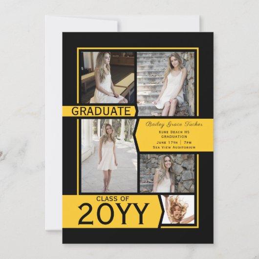Yellow & Black Photo Collage Class of Graduation Announcement