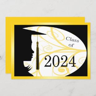 Yellow & Black Silhouette 2024 Graduation Party Invitation