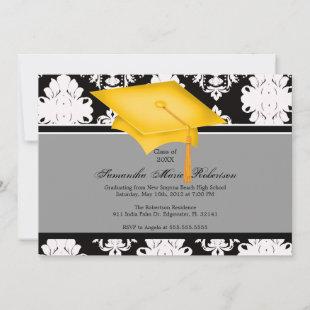 Yellow, Black, White, Custom Graduation Invitation
