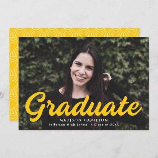 Yellow | Bold Script Photo Graduation Party Invitation