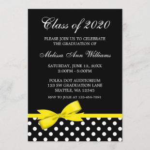 Yellow Bow Polka Dots Graduation Announcement