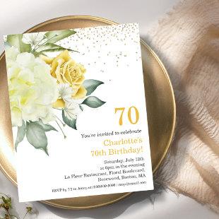 Yellow Floral 70th Budget Birthday Invitation