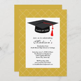 Yellow Gold Graduation Class of 2021 Black Cap Invitation