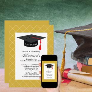 Yellow Gold Graduation Class of 2024 Black Cap Invitation