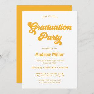 Yellow Groovy Retro Graduation Party Invitation
