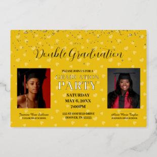 Yellow Hearts Double Graduation gold  Foil Invitation