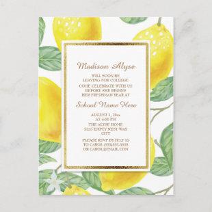 Yellow Lemons Green Leaves White Trunk Party Invitation Postcard