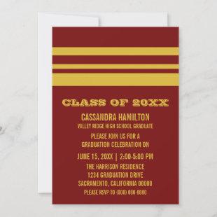Yellow/Maroon Bold Stripe Graduation Invite