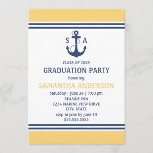 Yellow Nautical Graduation Party Invites