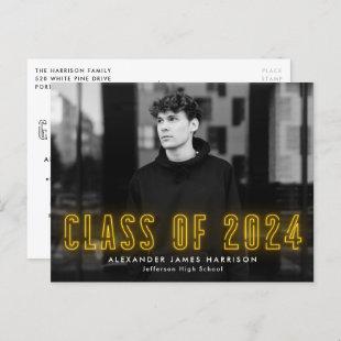Yellow Neon Class of 2024 Photo Graduation Party Invitation Postcard