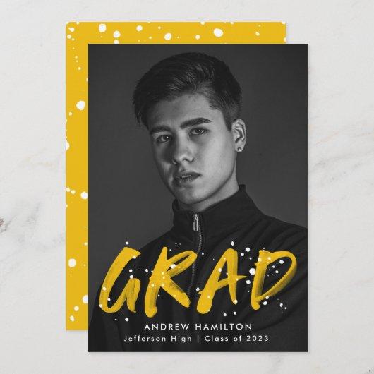 Yellow | Paint Splatter Photo Graduation Party Invitation