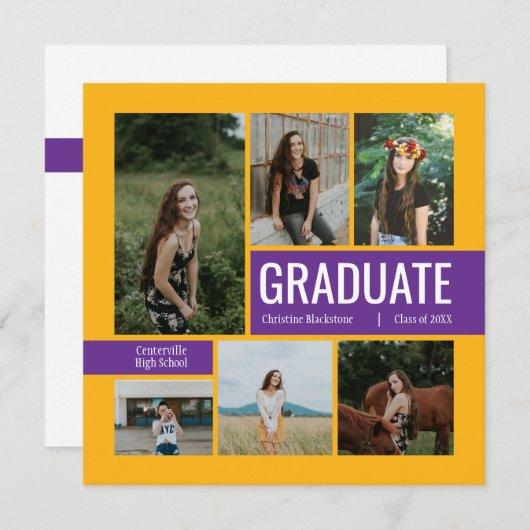 Yellow & Purple 6 Photo Graduation Invitation