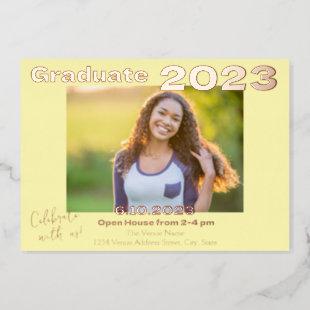 Yellow Rose Gold Photo Graduation Invitation Card