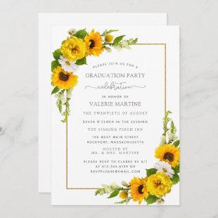 Yellow Sunflower Floral Graduation Party Invitation