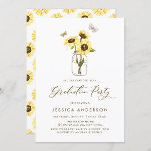 Yellow Sunflowers in Mason Jar Graduation Party Invitation