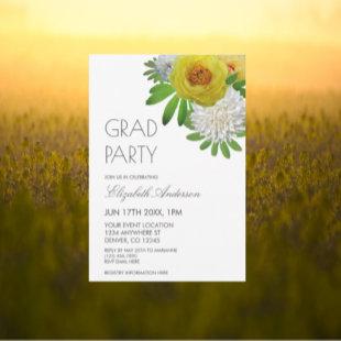 Yellow & White Floral Graduation Party Invitation