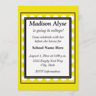 Yellow with White Dots Off To College Invite