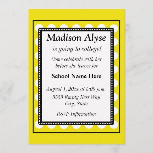 Yellow with White Dots Off To College Invite