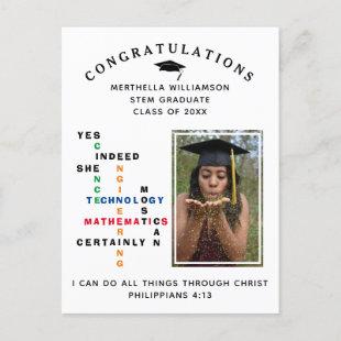 YES INDEED SHE CAN Crossword STEM Graduate Announcement Postcard