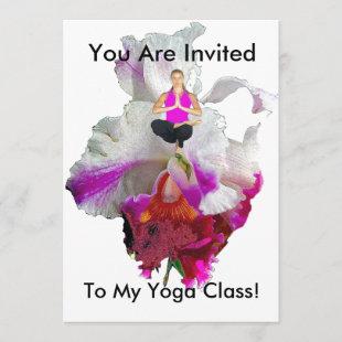 YOGA CLASS INVITATION- YOGA POSTURE ON ORCHID INVITATION