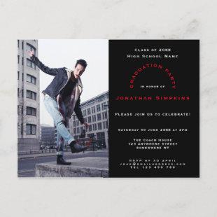 Your Photo/Black/Typography/Graduation Party Invitation Postcard
